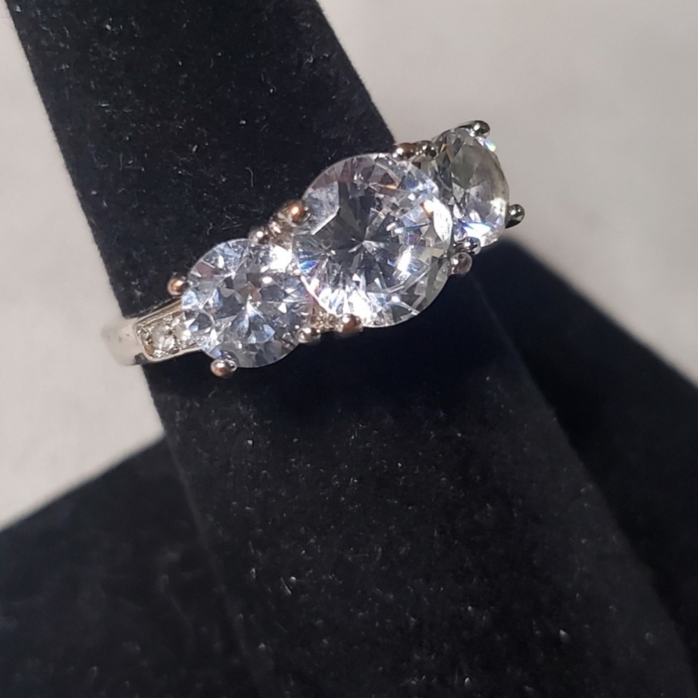 JTV Cubic Zirconia Silver-Tone Filigree Ring Size 7